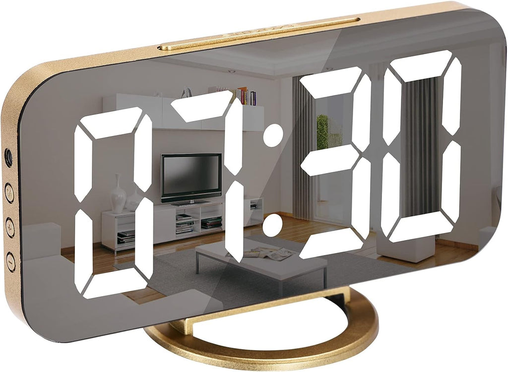 LED Mirror Digital Desk Clock with Large Display