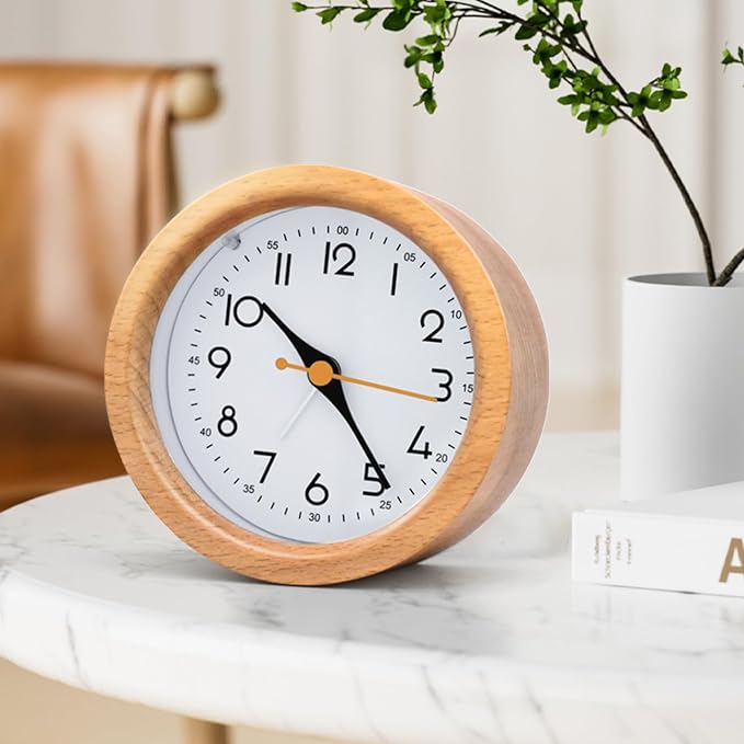 Wooden Analog Desk Clock with Silent Movement