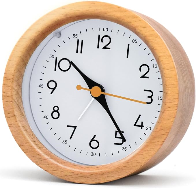 Wooden Analog Desk Clock with Silent Movement